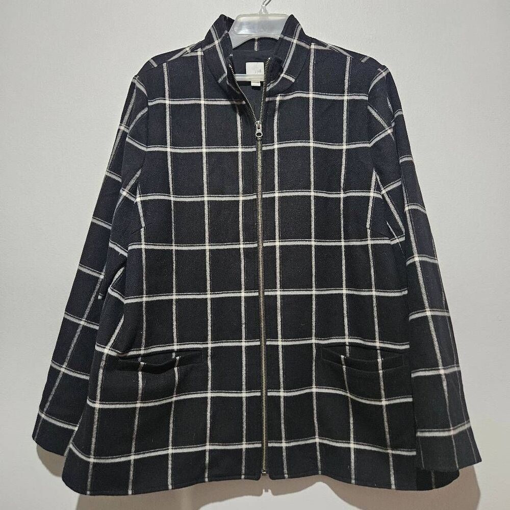 J.Jill Size L Black with Cream Windowpane Jacket Coat
